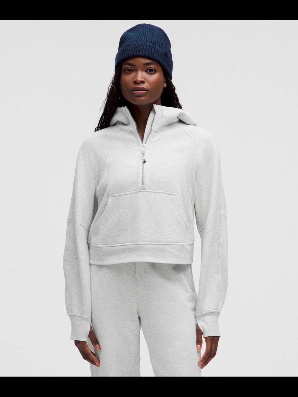 Lululemon Scuba Women's Light Gray Half-Zip Hooded Pullover quarter zip